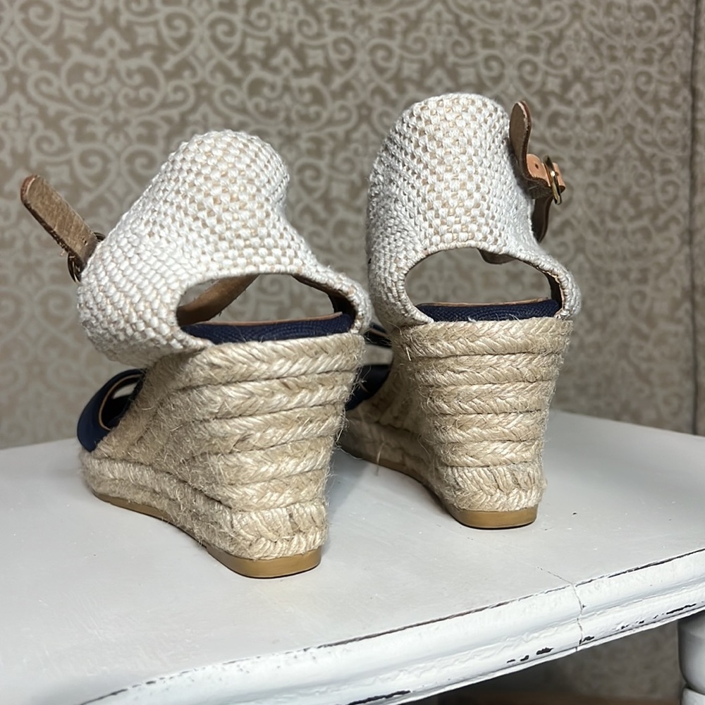 Navy Blue Espadrille Wedge, Leather upper, Size 10 - Picture 4 of 5